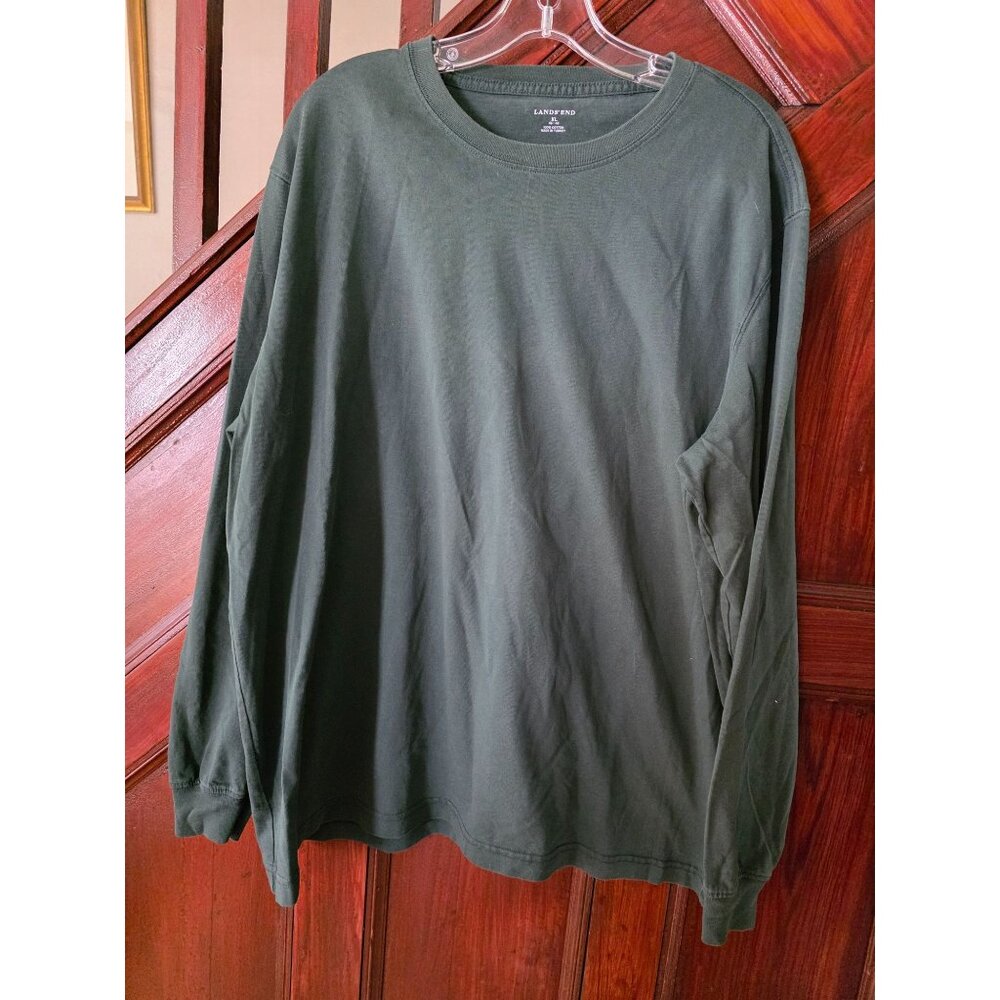 Lands End Mens XL Long-Sleeve Dark Green Cotton T-Shirt